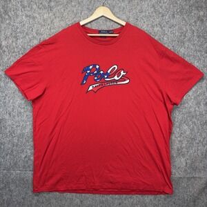 Polo Ralph Lauren American Flag Script T-Shirt Men's XXL Classic Fit Red USA